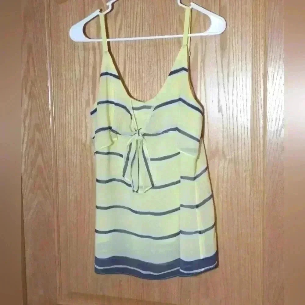 Cabi women's small sleeveless yellow navy white striped adjustable straps sheer